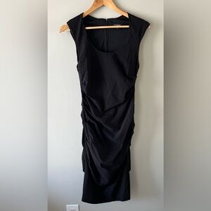 Y2K Le Chateau Black Ruched Cap-Sleeve Midi Dress Size Medium - Going Out Formal
